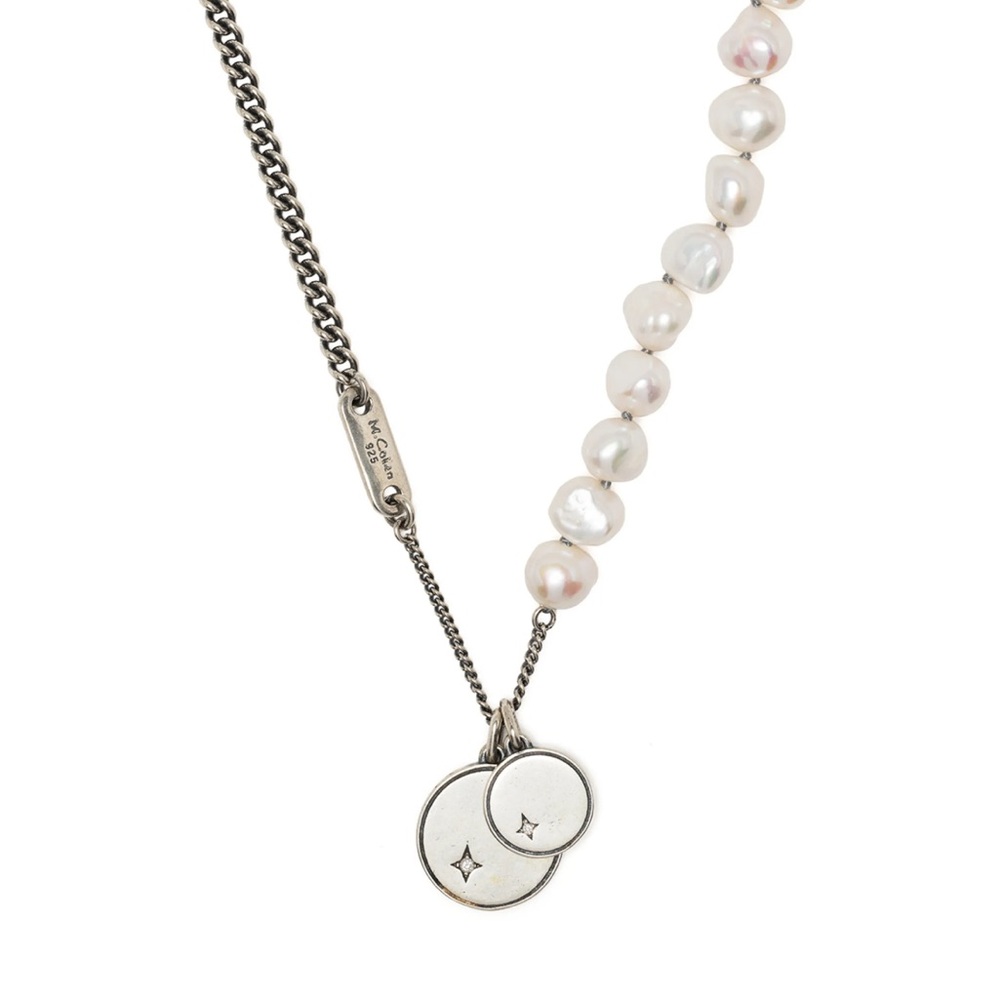 Diamond, Silver, and White Pearl Necklace